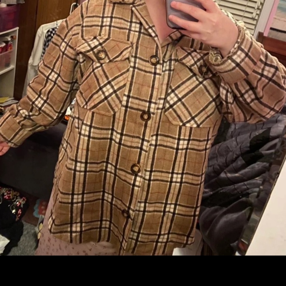 Tan plaid shacket